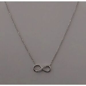 Sparkling Genuine Diamond Simulant Infinity Symbol Design Necklace~925 SS